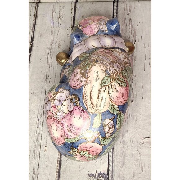 12" Rare Vintage Chinese Painted Ceramic Sleeping Cat Figurine Peach Blossoms - Picture 2 of 5